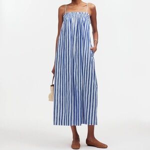 Madewell Ruffle A-Line Midi Dress in Stripe Poplin